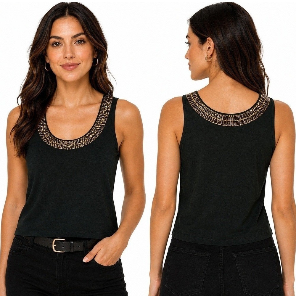 Boden Blouse Womens 12 Olive Sleeveless Tank Sequin Collar Sleeveless Rayon